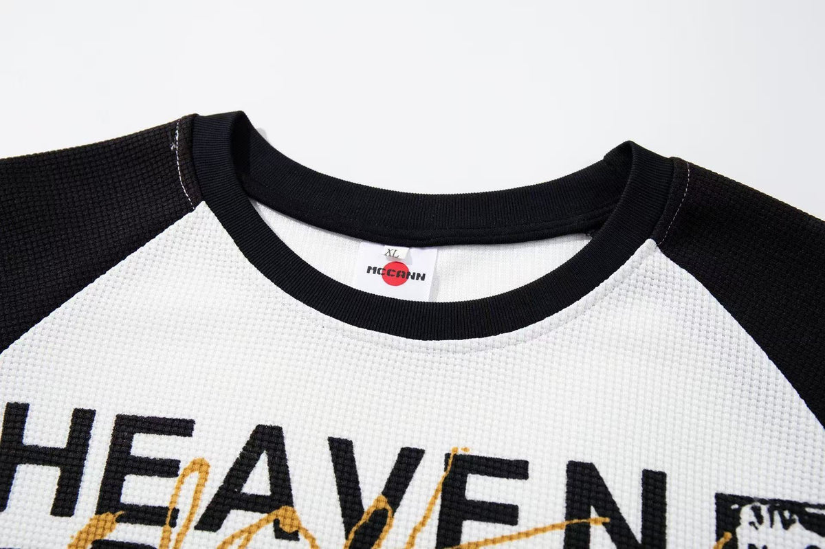 Raglan Band Poster Waffle Knit Long Sleeve