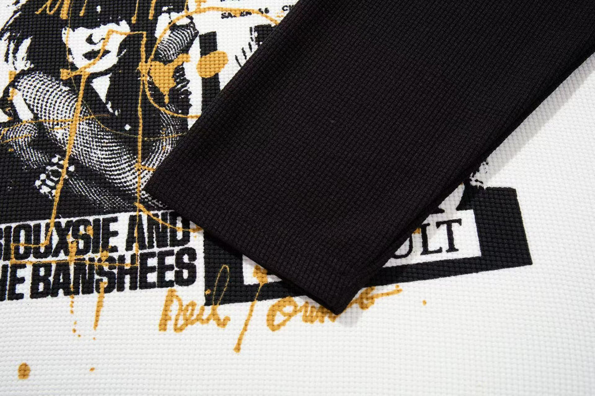 Raglan Band Poster Waffle Knit Long Sleeve