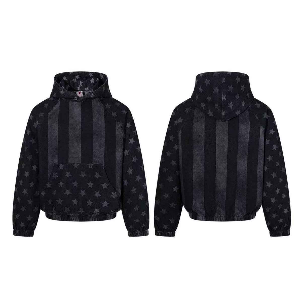 Vintage Washed Star and Vertical Stripe Raglan Hoodie