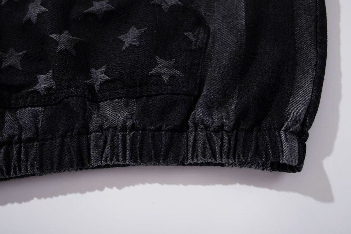 Vintage Washed Star and Vertical Stripe Raglan Hoodie