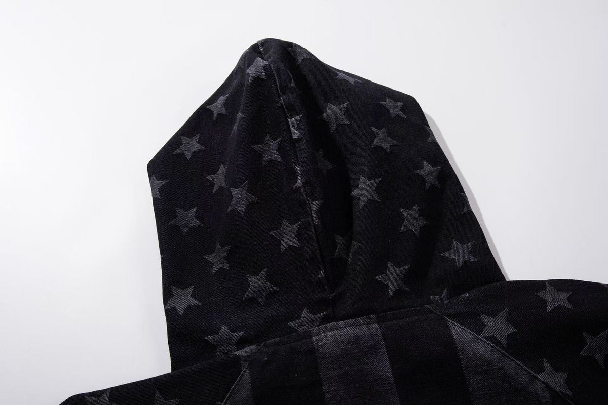 Vintage Washed Star and Vertical Stripe Raglan Hoodie