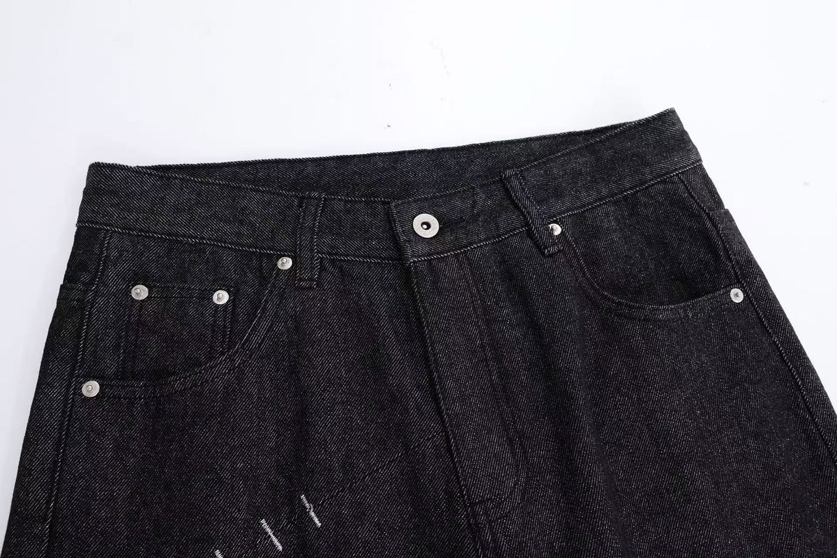 Hand Stitch Decor Black Washed Flare Jeans