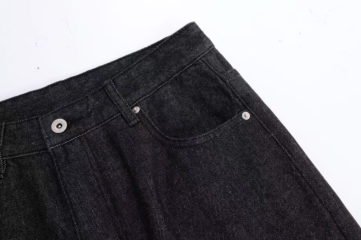 Hand Stitch Decor Black Washed Flare Jeans