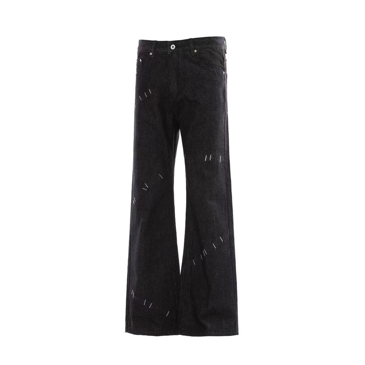 Hand Stitch Decor Black Washed Flare Jeans