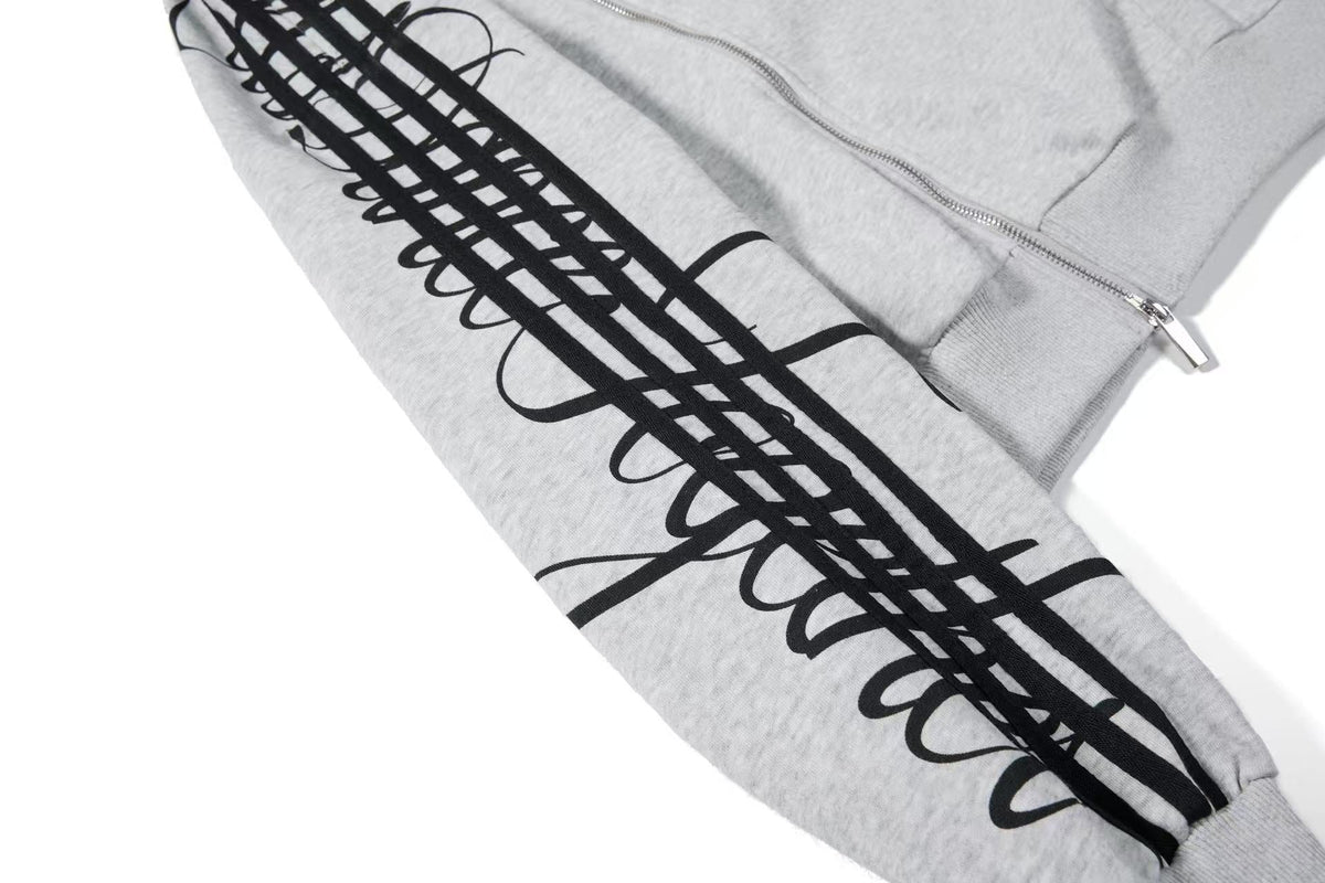 3-Striped Sleeve Graffiti 23 Crest Print Zip Up Hoodie