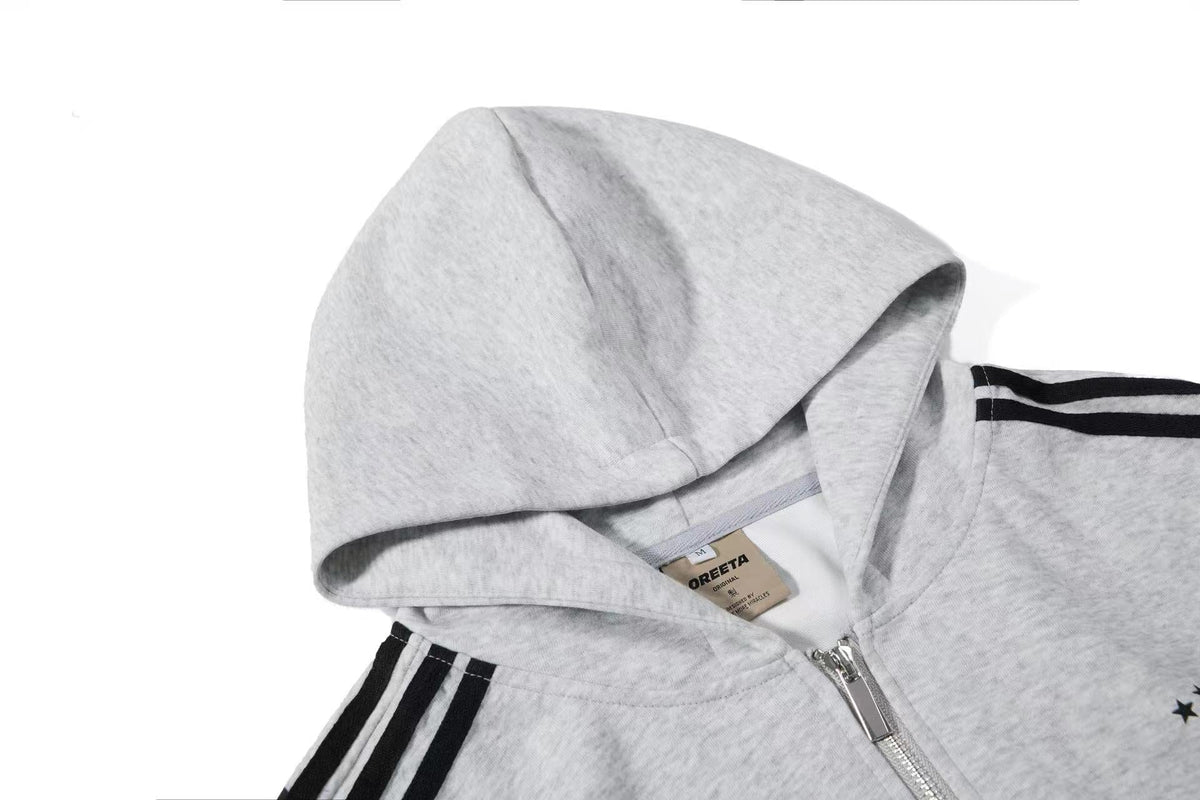3-Striped Sleeve Graffiti 23 Crest Print Zip Up Hoodie