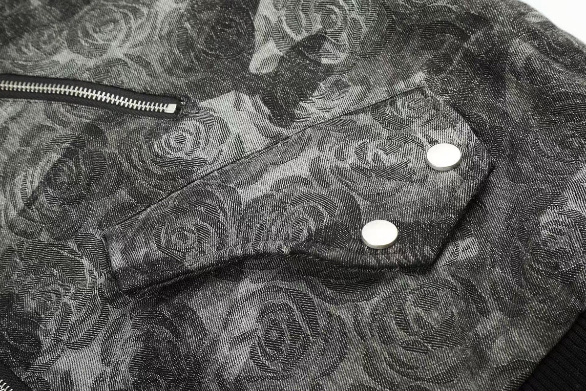 Vintage Rose Camo Faux Fur Hood Bomber Jacket