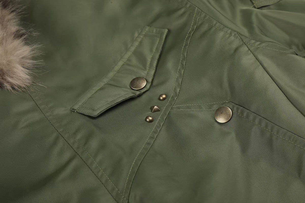 Olive Green Asymmetrical Zip Faux Leopard Fur Collar Bomber Jacket