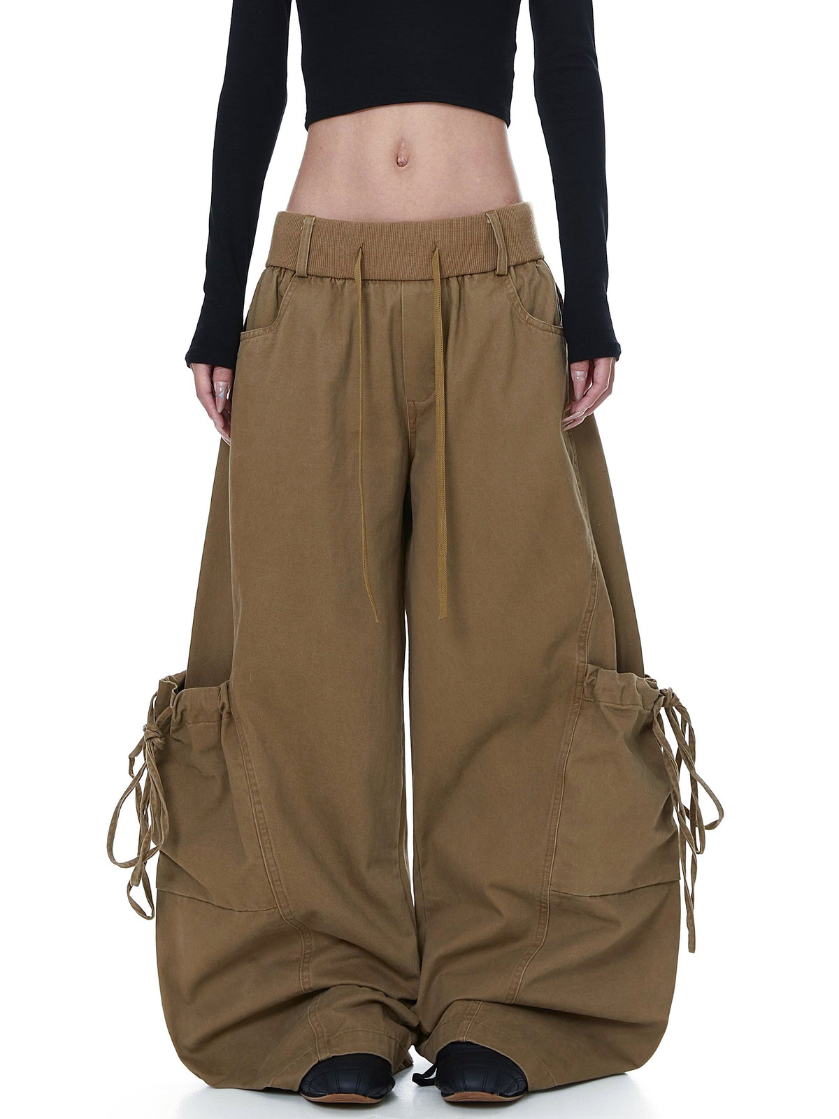 Vintage Baggy Wide Leg Lace-up Pocket Cargo Pants