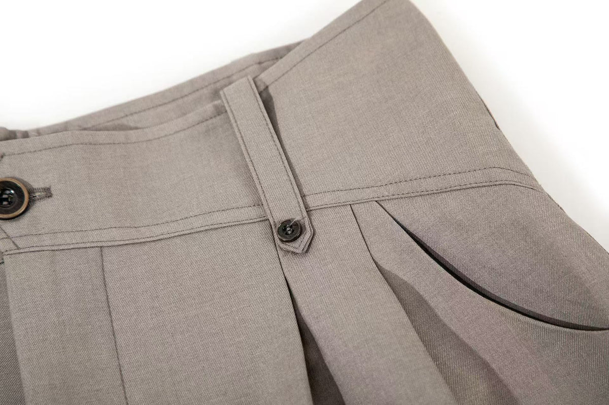 High Waist Pleated Wide-Leg Suit Pants
