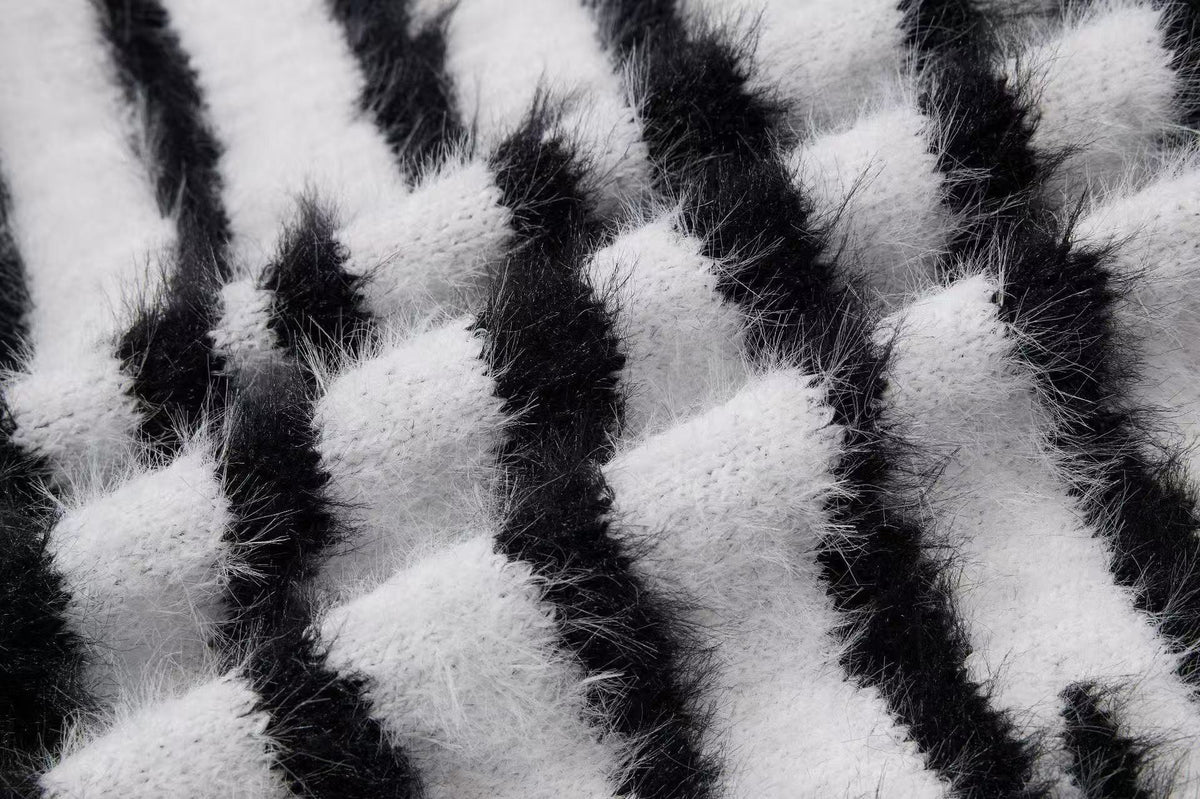 Zebra Stripe Fuzzy Zip Up Hooded
