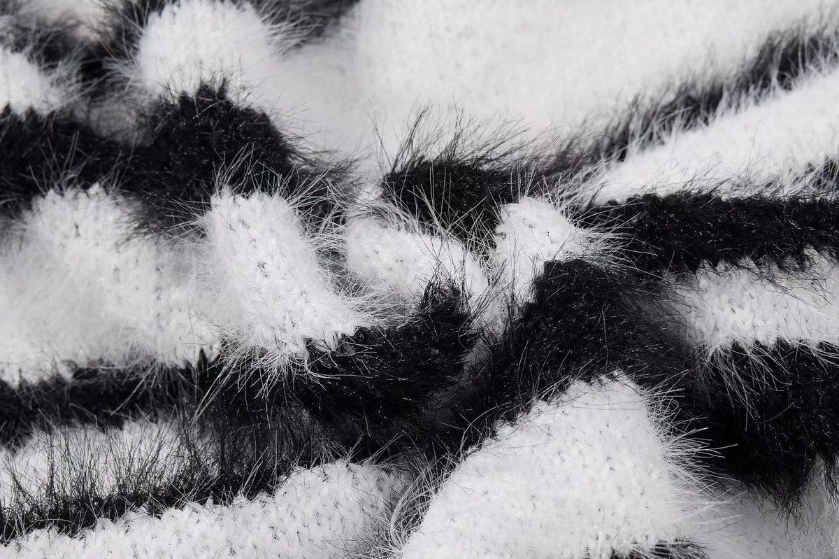 Zebra Stripe Fuzzy Zip Up Hooded