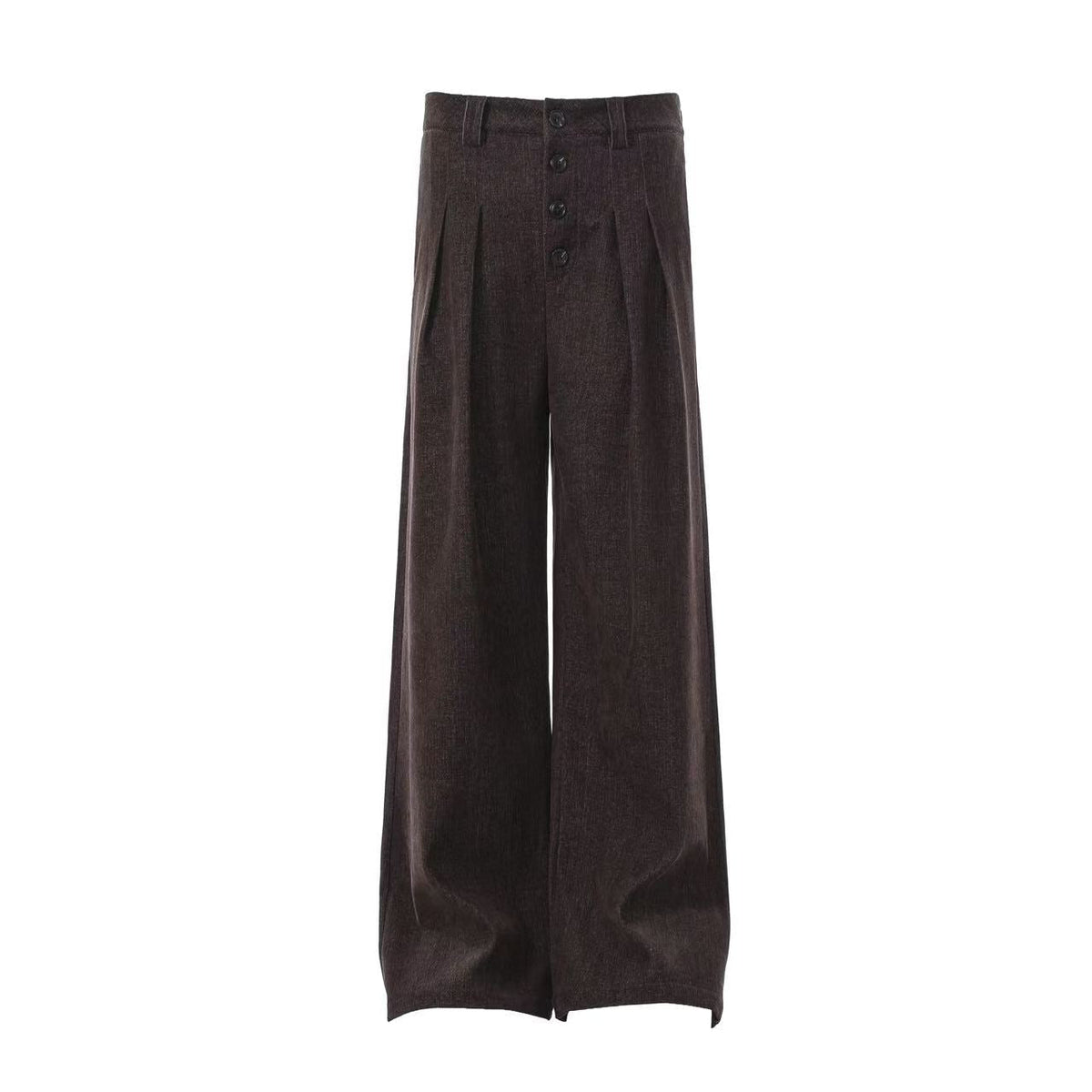 High Waist Button Front Pleated Wide Leg Wool Blend Suit Pants