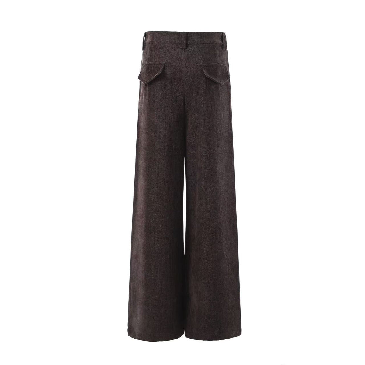 High Waist Button Front Pleated Wide Leg Wool Blend Suit Pants