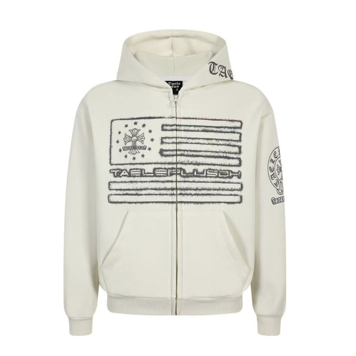 Streetwear Flag Graphic Zip-Up Hoodie