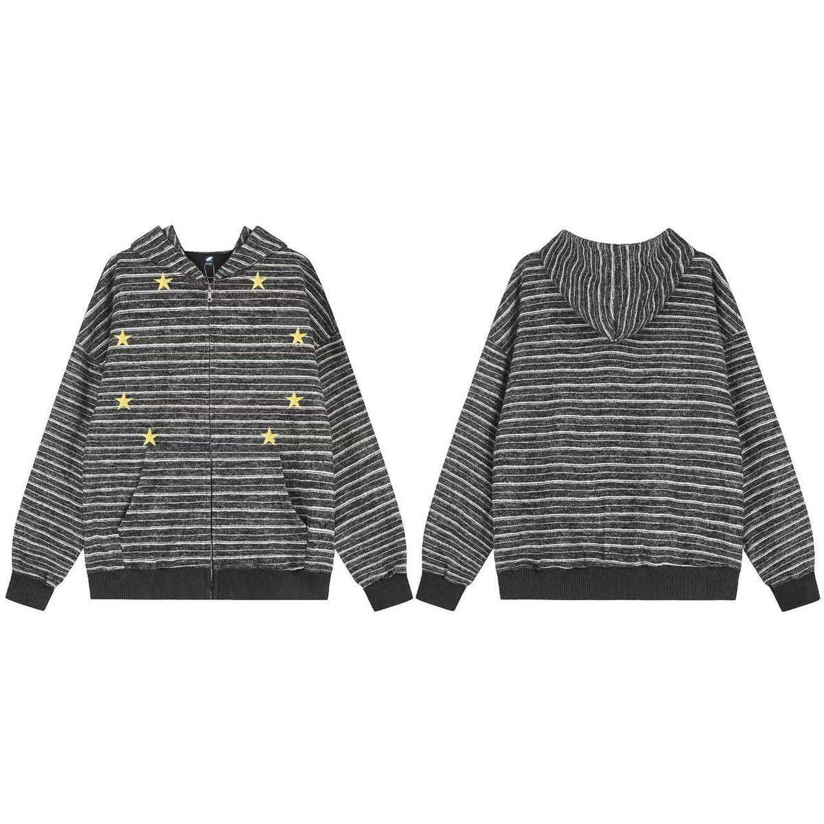 Striped Star Embroidery Zip-Up Hoodie