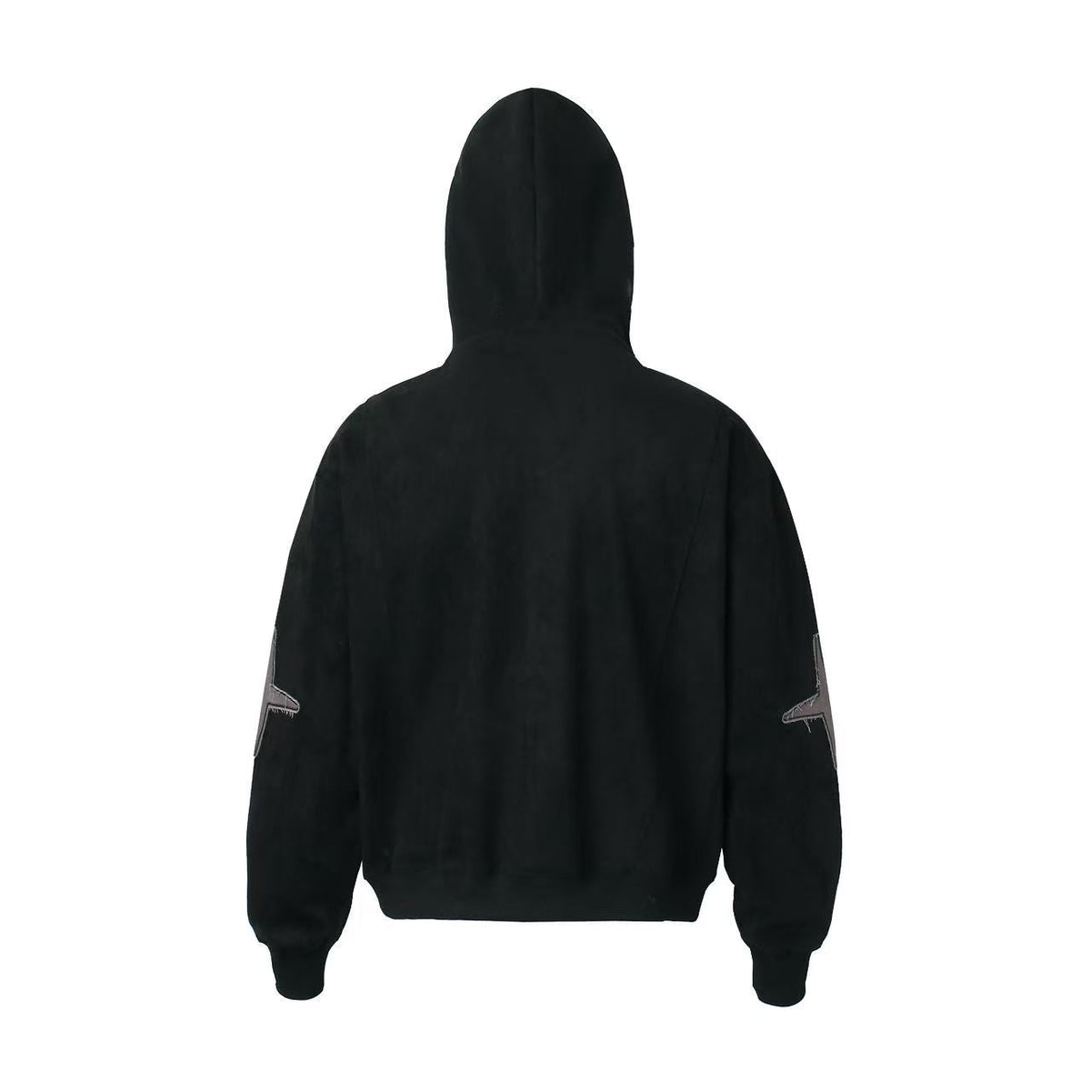 Vintage Suede Letter Embroidery Zip-Up Hoodie