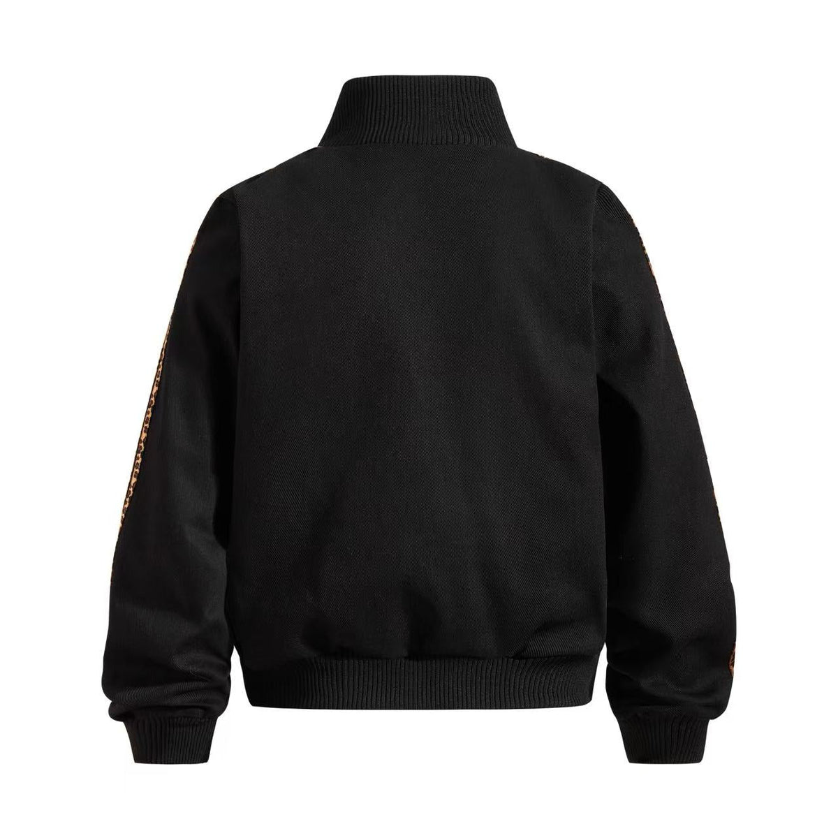 Cropped Leopard Print Side Stripe Script Embroidery Track Jacket