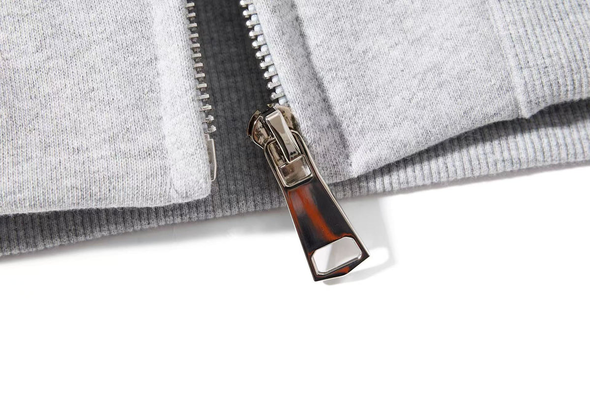 Cropped Cursive Script Print Zip-Up Hooded Jacket