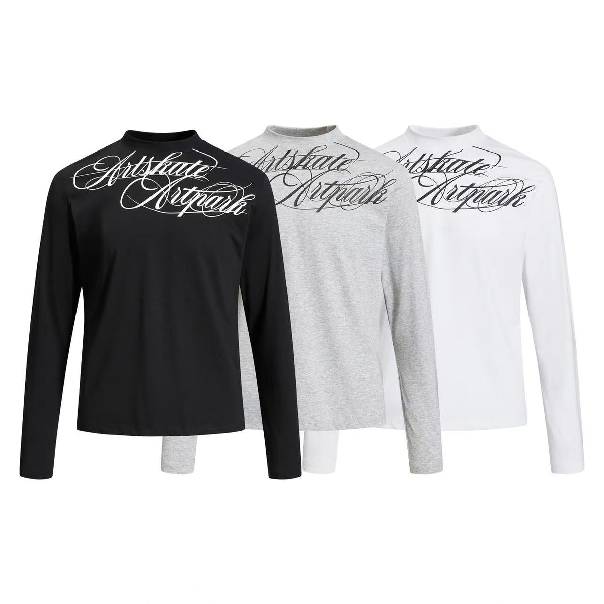 Cropped Mock Neck Cursive Script Print Long Sleeve