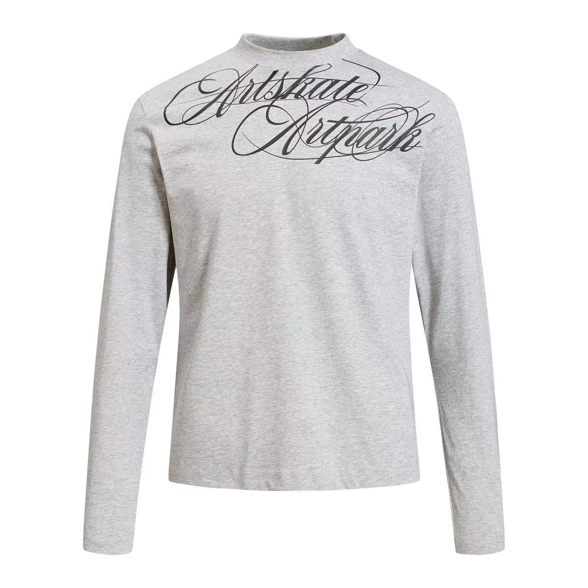 Cropped Mock Neck Cursive Script Print Long Sleeve