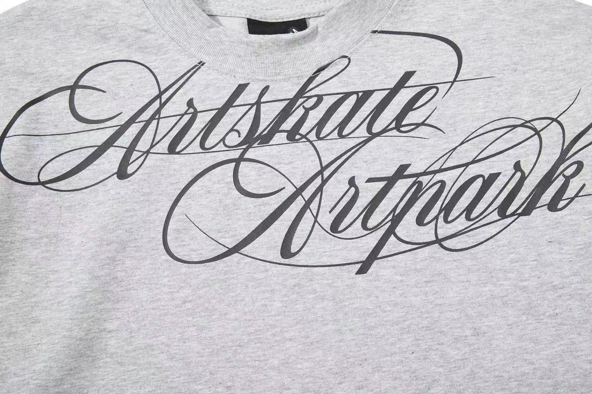 Cropped Mock Neck Cursive Script Print Long Sleeve