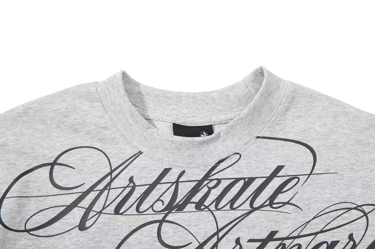 Cropped Mock Neck Cursive Script Print Long Sleeve