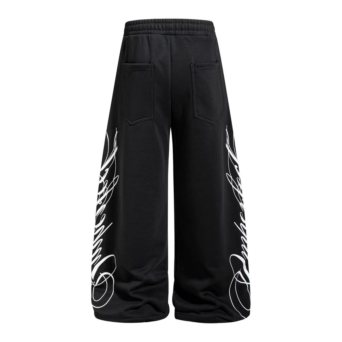 Streetwear Fleece Lined Side Script Line Graphic Print Wide-Leg Sweatpants