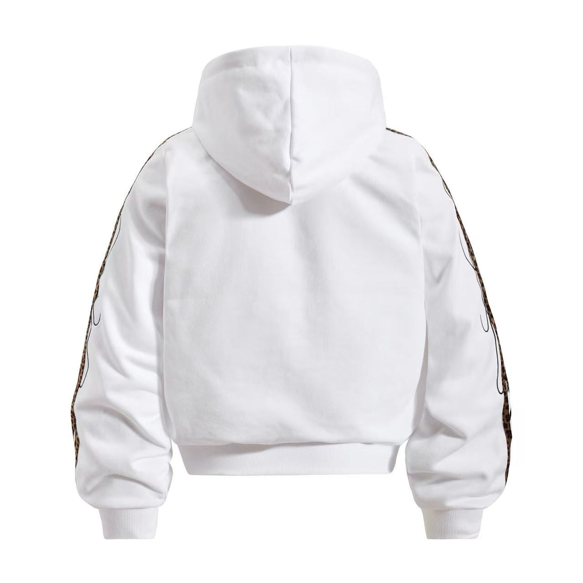 Cropped Crest Embroidered Leopard Striped Sleeve Varsity Zip Up Hooded Jacket