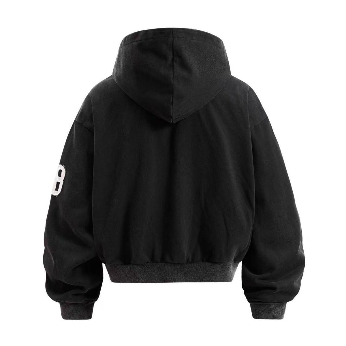Cropped Chenille Letter Zip Up Hooded Jacket