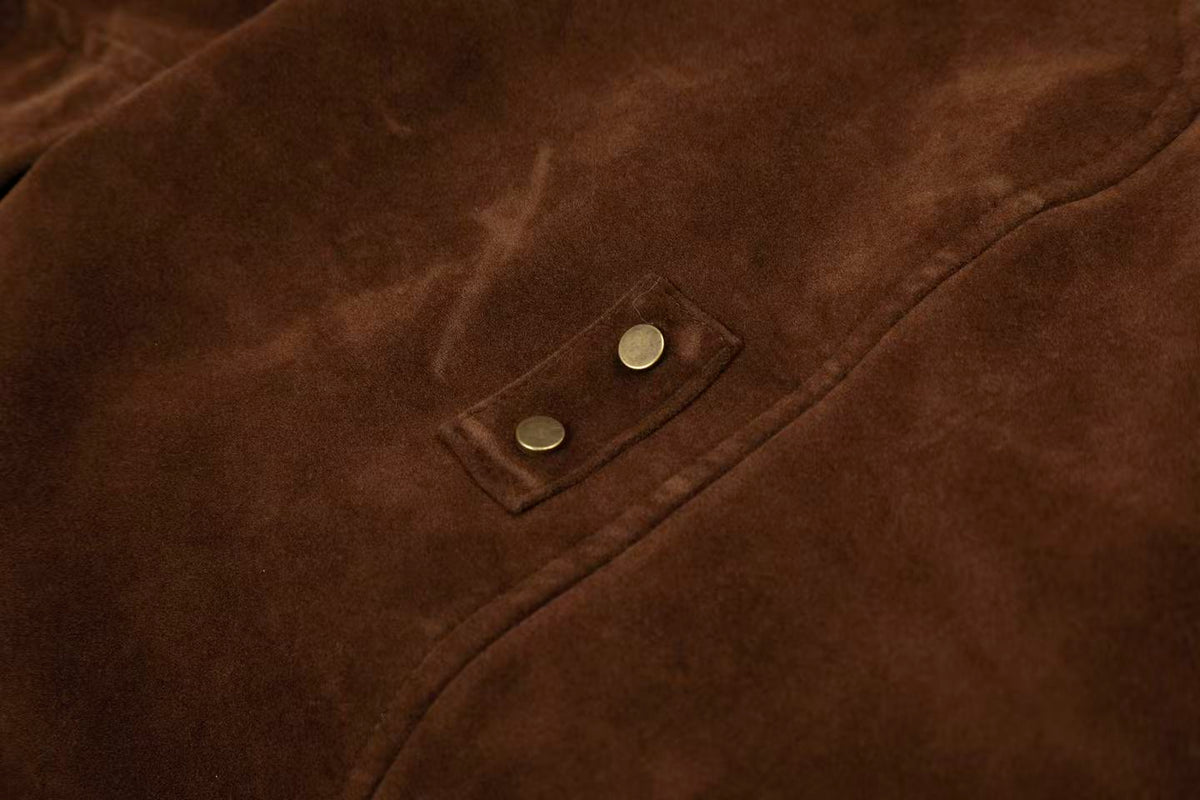 Vintage Metal Toggle Buckle Suede Fleece Lined Hooded Jacket