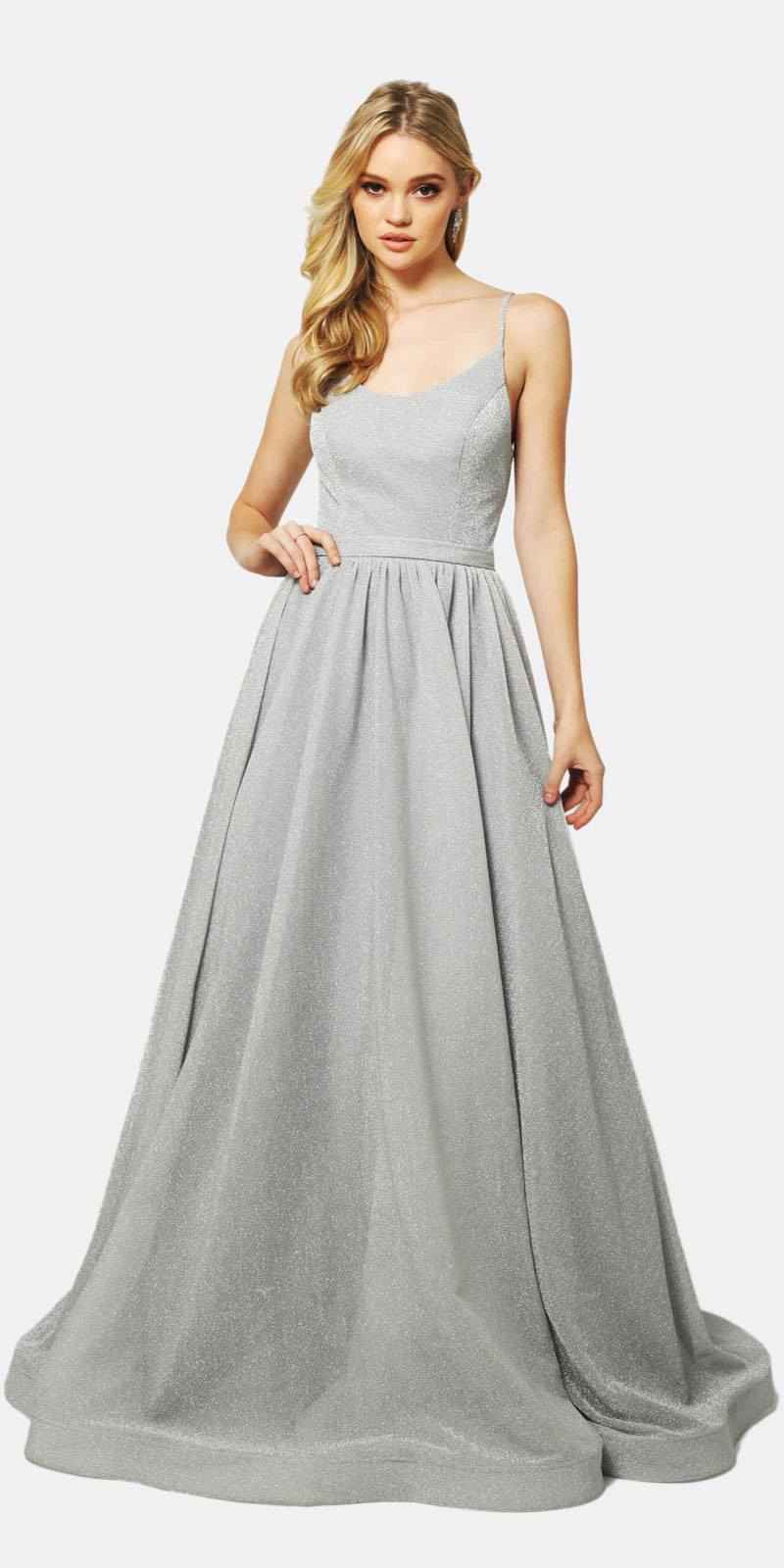 Juliet 204 Criss Cross Back Ball Gown Style Glitter Dress