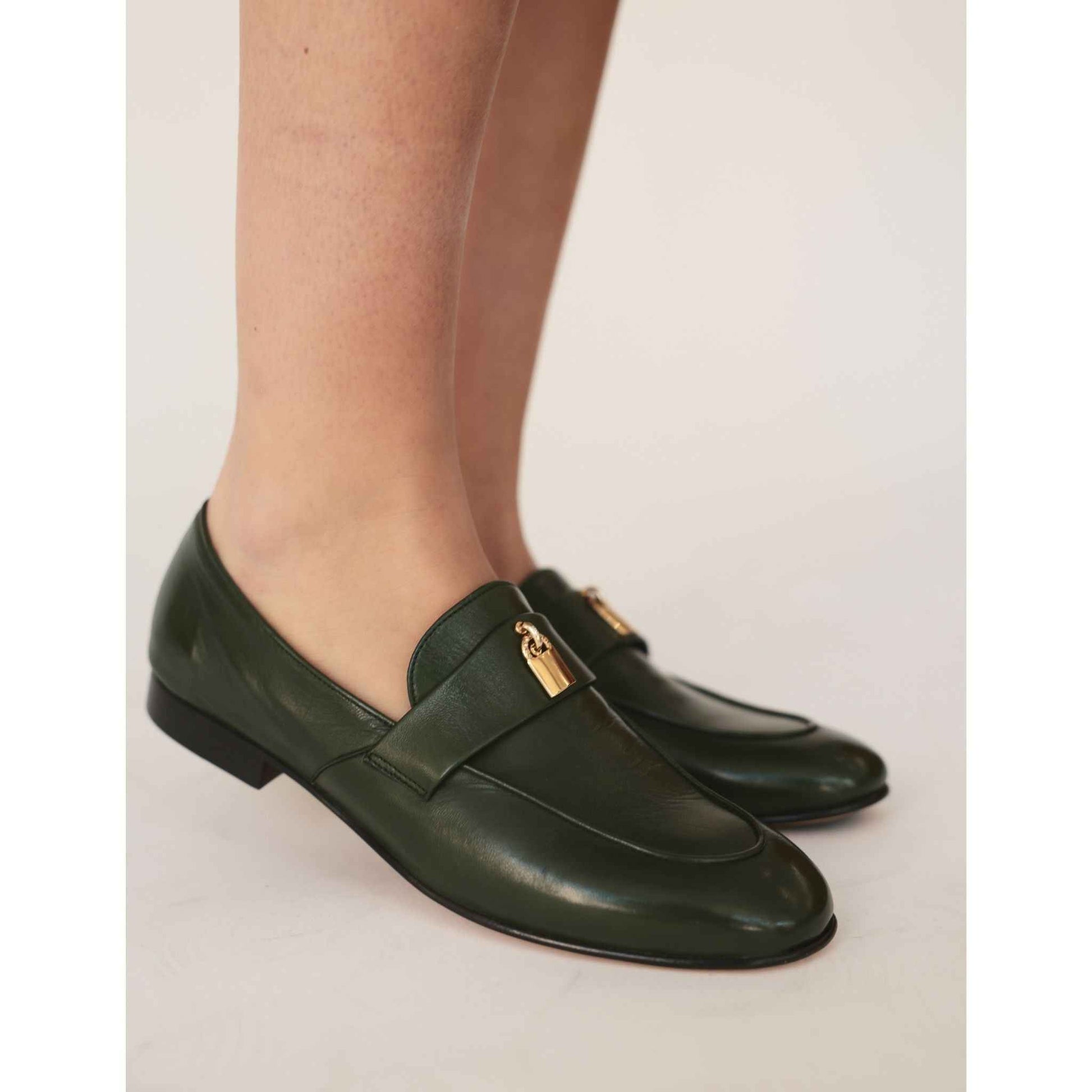 White Leather Lock Flat Loafer