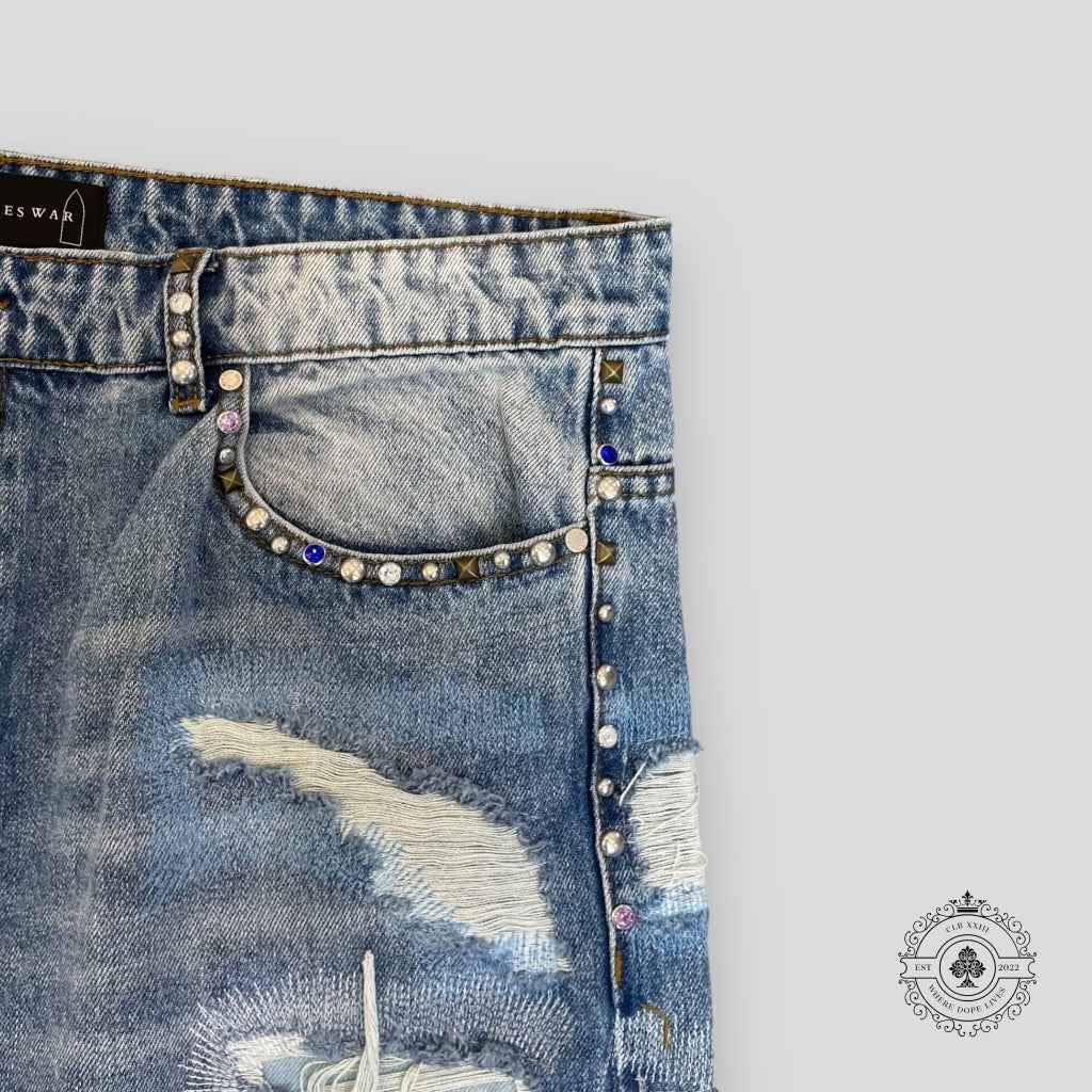 Who Decides War Stud Distressed Denim with Side Embroidery