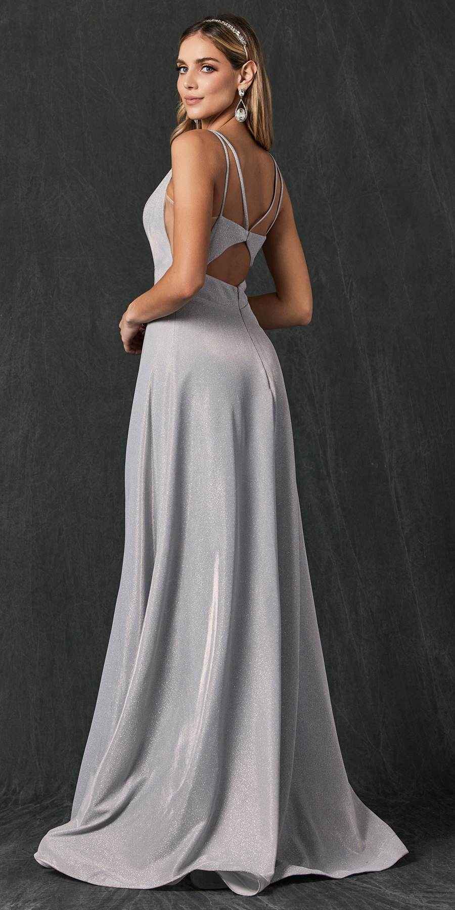 Juliet 208 Cut-Out Strappy Back Glitter Long Dress