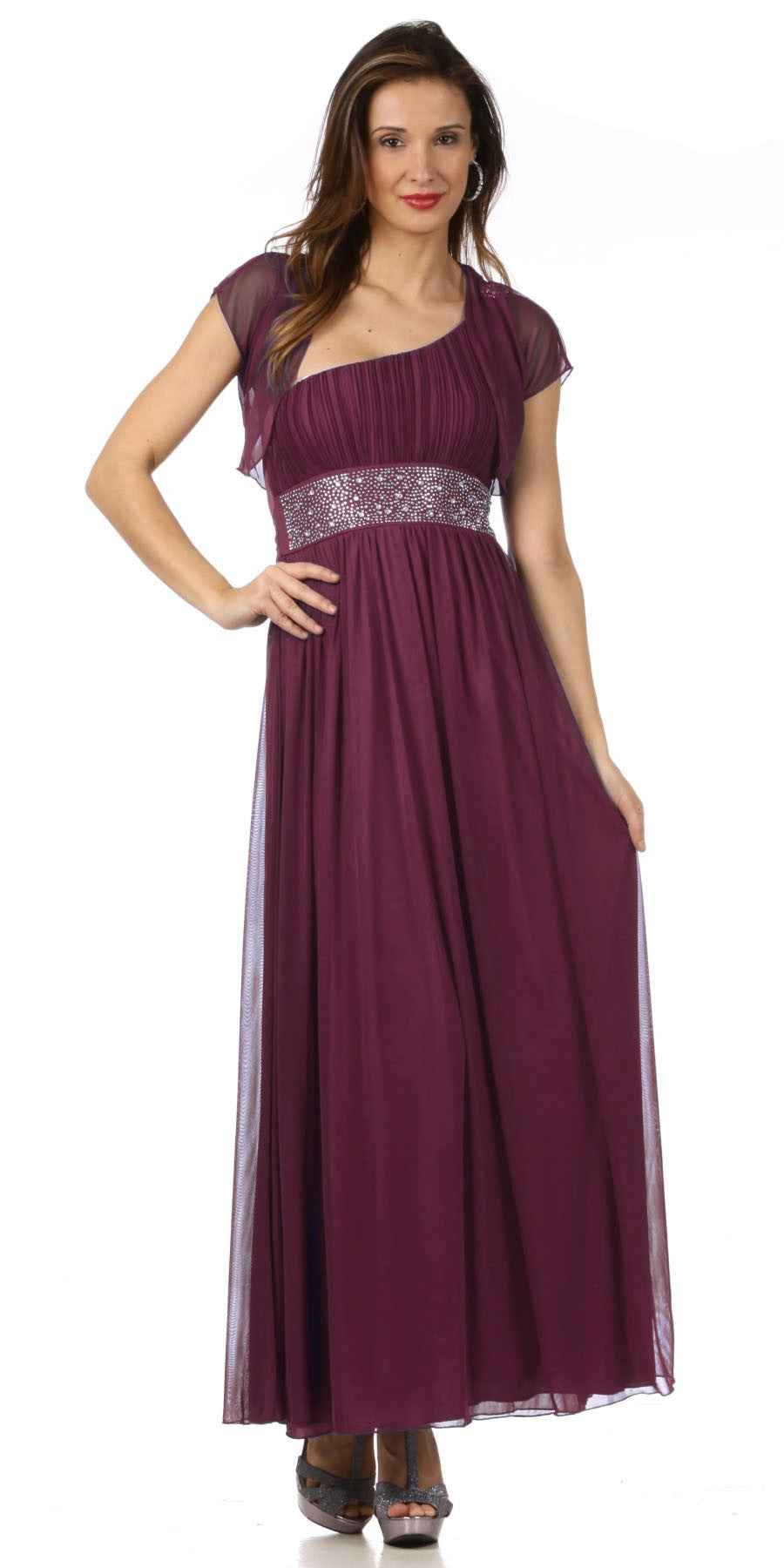 CLEARANCE - Celavie 2095L Dinner Party Long Plum One Shoulder Dress Chiffon (Size XL)