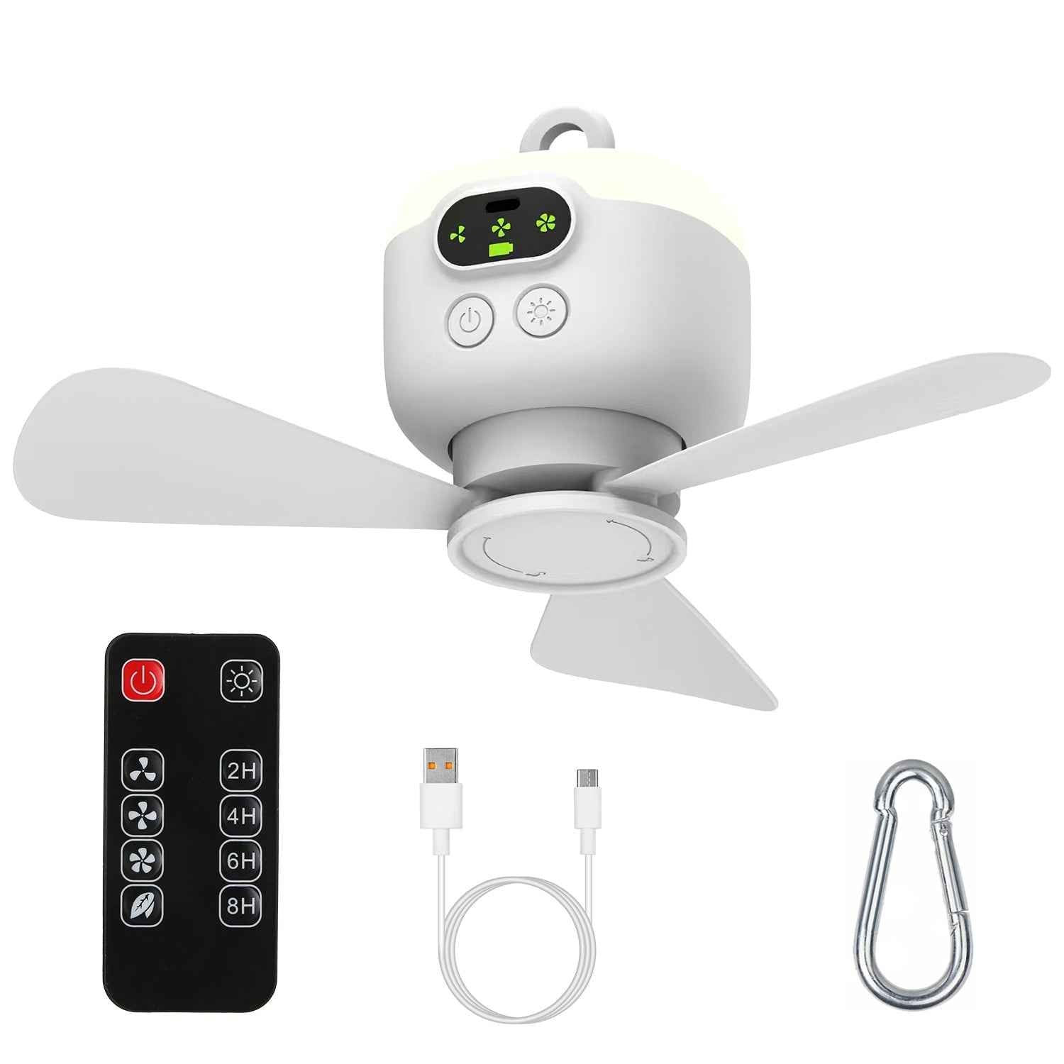 2 In 1 Portable Camping Fan with LED Lantern 8000mAh Battery Powered Tent Fan with Carabiner Digital Display 4 Speeds 4 Timer Settings for Camping Can