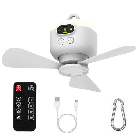 2 In 1 Portable Camping Fan with LED Lantern 8000mAh Battery Powered Tent Fan with Carabiner Digital Display 4 Speeds 4 Timer Settings for Camping Can