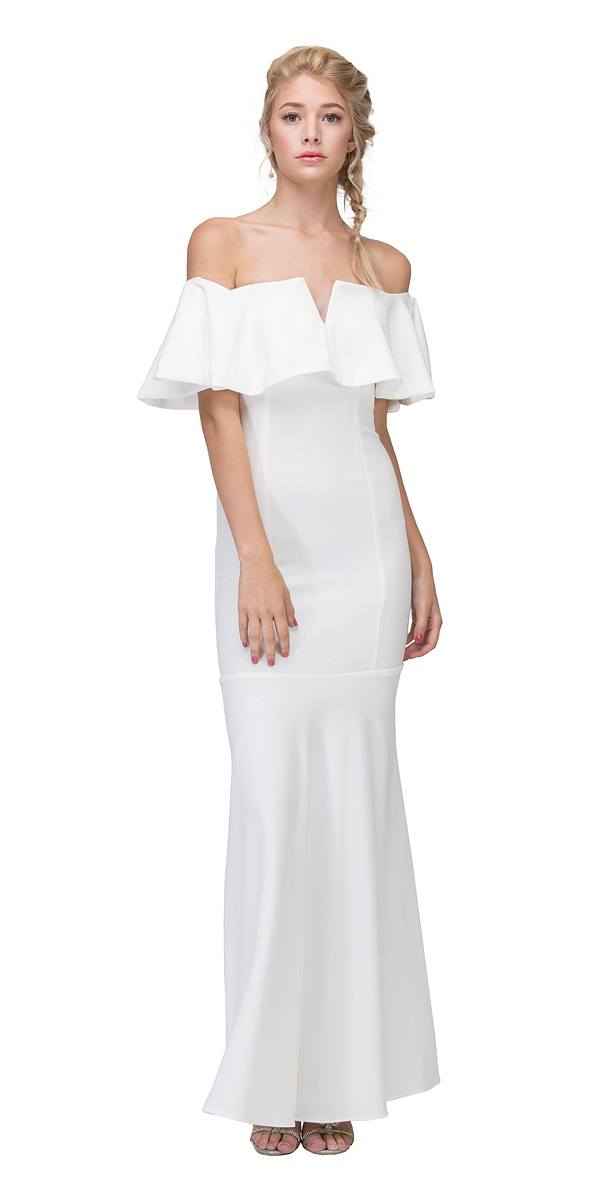 CLEARANCE - Eureka 2102 Long Dress Off Shoulder with V-Notch Ruffled Bodice (Size XL)