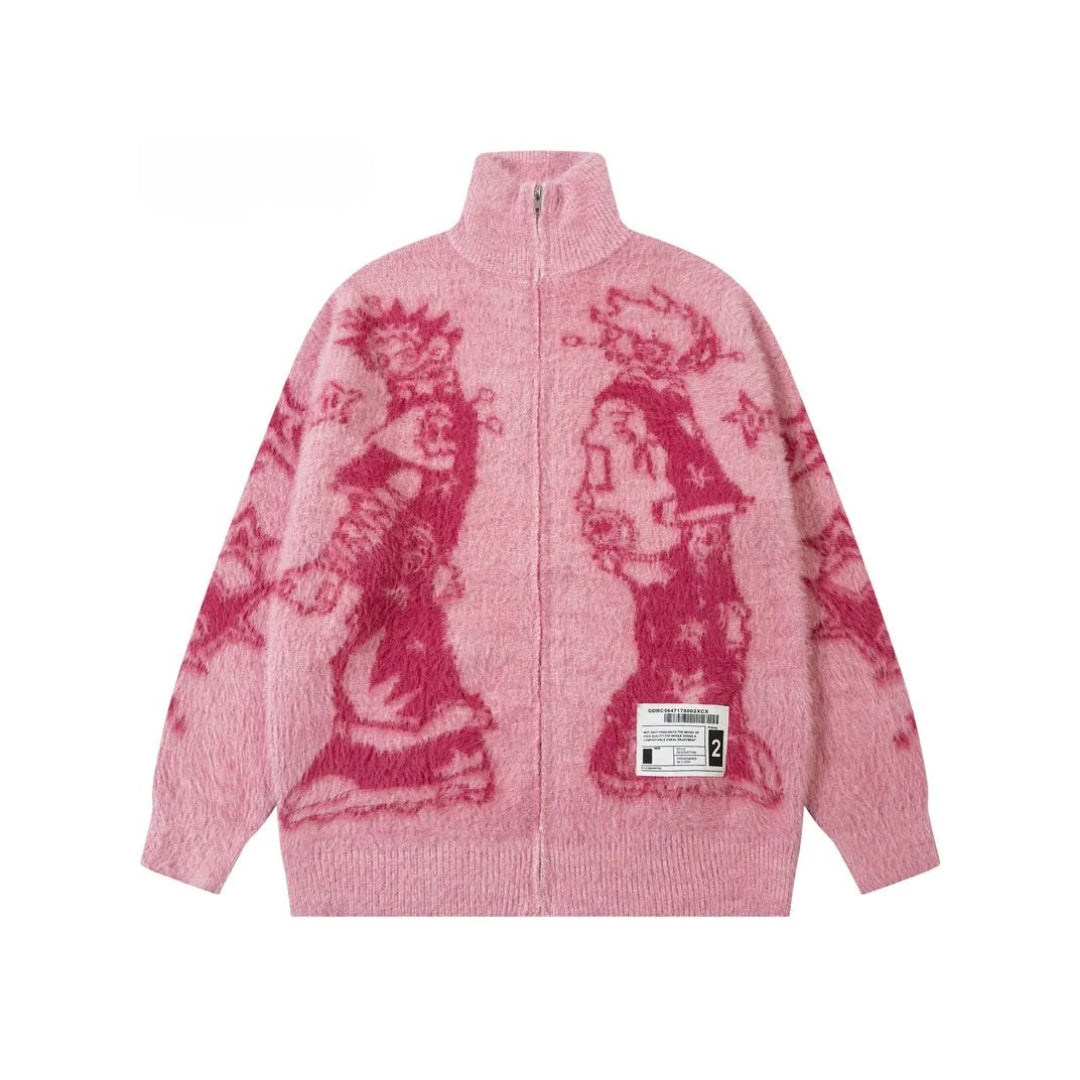 Bubblegum Grunge Full Zip Sweater Jacket