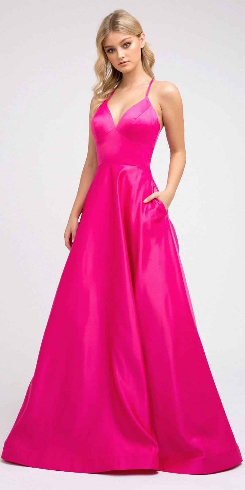 Juliet 230 Stylish Back Long A-Line Satin Prom Dress with Pockets