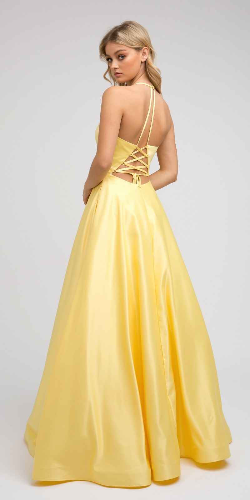 Juliet 230 Stylish Back Long A-Line Satin Prom Dress with Pockets