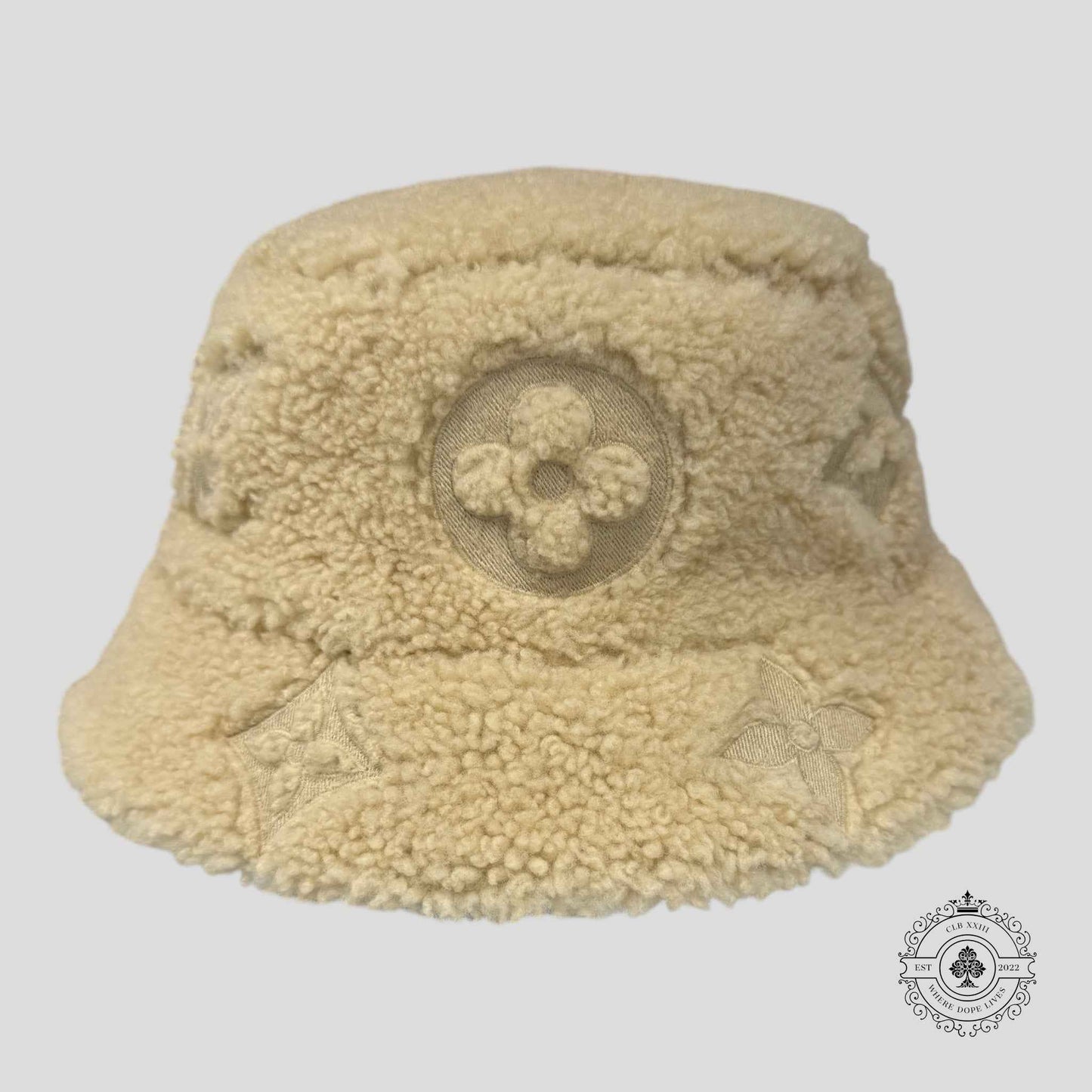 Louis Vuitton Shearling LV Curly Monogram Bucket Hat in Off White
