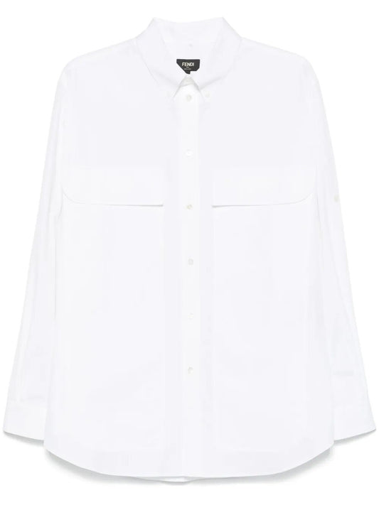 Fendi Men Topstitched Fendi Roma Lettering Cotton Shirt