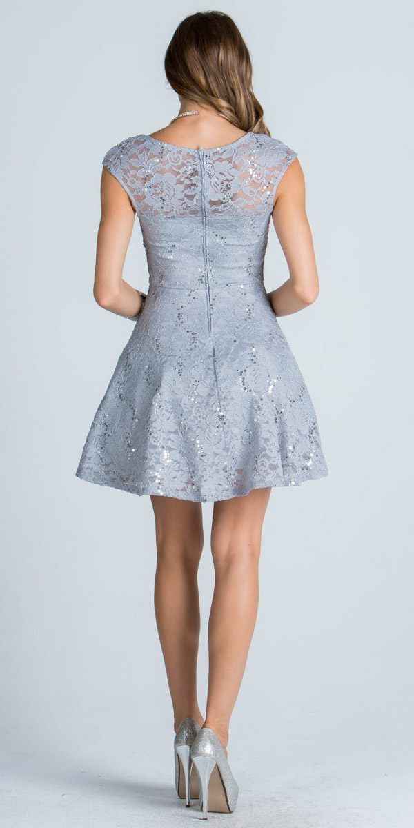 CLEARANCE - La Scala 24111 Lace Cap Sleeves Short Black Dress