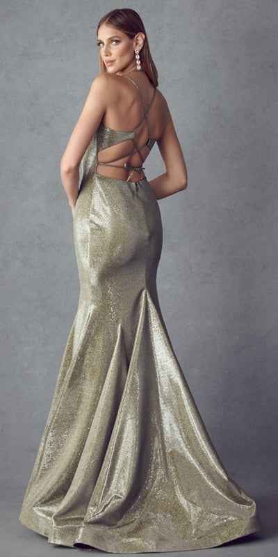 Juliet 242 Metallic Mermaid Long Prom Dress Lace-Up Back