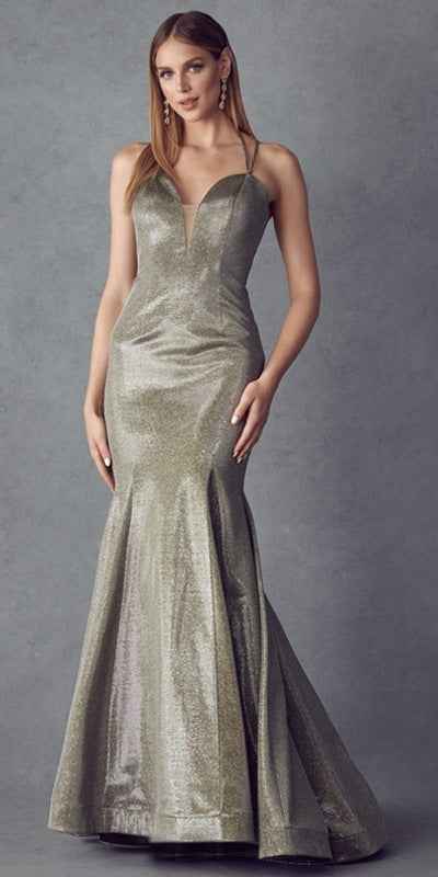 Juliet 242 Metallic Mermaid Long Prom Dress Lace-Up Back