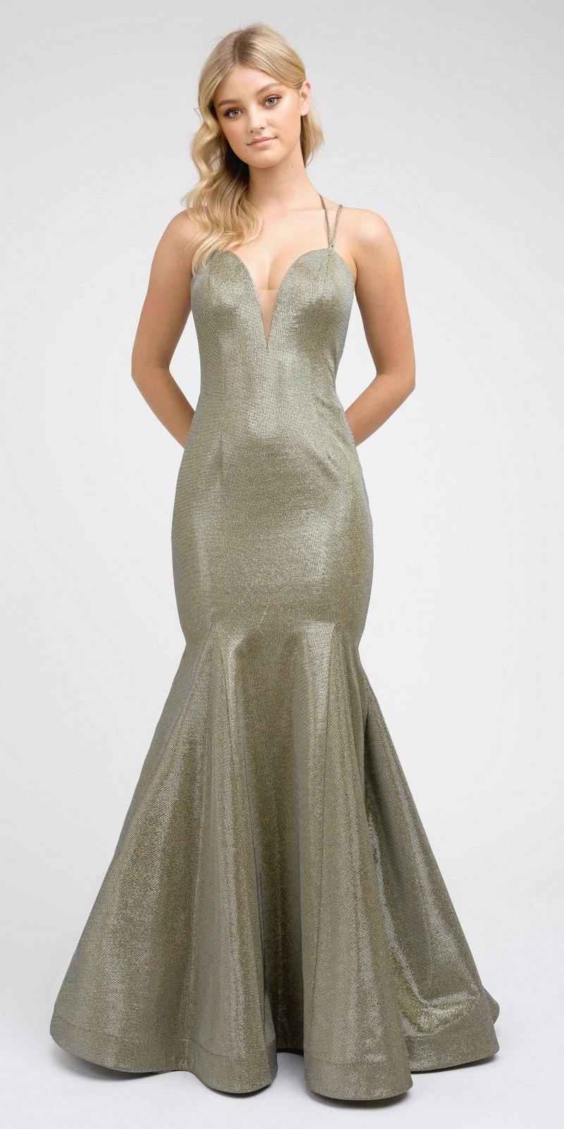 Juliet 242 Metallic Mermaid Long Prom Dress Lace-Up Back