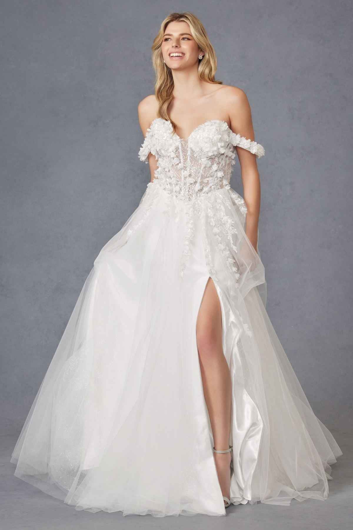 Juliet JT2483KW Dress Off Shoulder 3D Floral Ball Gown