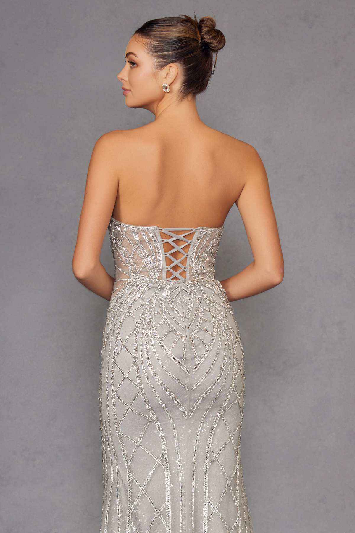 Juliet JT2525L Luxury High End Strapless Fitted Evening Gown